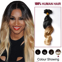 20 inches Two Colors #1b And #27 Wavy Ombre Indian Remy Clip In Hair Extensions