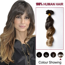 16 inches Two Colors #2 And #14 Wavy Ombre Indian Remy Clip In Hair Extensions