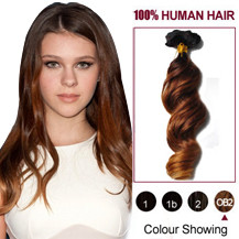 20" Three Colors #2 And #30 And #27 Wavy Ombre Indian Remy Clip In Hair Extensions