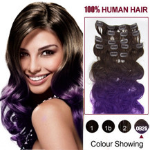 16 inches Two Colors #4 And Lila Wavy Ombre Indian Remy Clip In Hair Extensions
