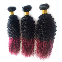 3 set bundle #1B/Bug Ombre Curly Indian Remy Hair Wefts 26/28/30 Inches