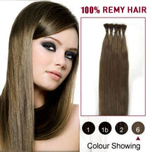 16 inches Light Brown (#6) 100S Stick Tip Human Hair Extensions