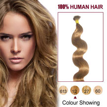 30 inches Golden Brown (#12) 100S Wavy Stick Tip Human Hair Extensions