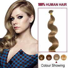 30 inches Golden Blonde (#16) 100S Wavy Stick Tip Human Hair Extensions