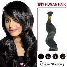 30 inches Jet Black (#1) 50S Wavy Stick Tip Human Hair Extensions