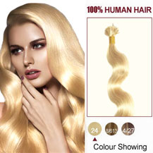 16 inches Ash Blonde (#24) 50S Wavy Stick Tip Human Hair Extensions