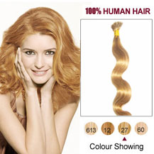 24" Strawberry Blonde (#27) 100S Wavy Stick Tip Human Hair Extensions