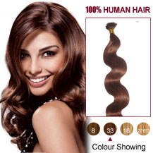 16 inches Dark Auburn (#33) 50S Wavy Stick Tip Human Hair Extensions