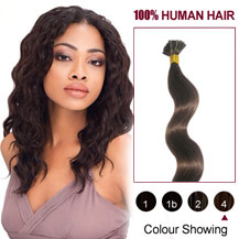 30 inches Medium Brown (#4) 50S Wavy Stick Tip Human Hair Extensions