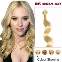 30 inches Bleach Blonde (#613) 100S Wavy Stick Tip Human Hair Extensions