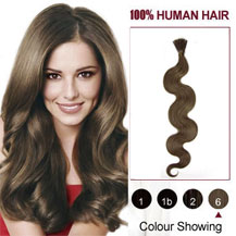 30 inches Light Brown (#6) 100S Wavy Stick Tip Human Hair Extensions