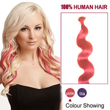 30 inches Pink 100S Wavy Stick Tip Human Hair Extensions