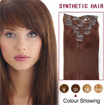 22 inches Dark Auburn (#33) 7pcs Clip In Synthetic Hair Extensions
