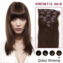 22 inches Medium Brown (#4) 7pcs Clip In Synthetic Hair Extensions