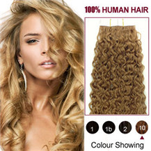 30 inches Light Brown (#10) 20pcs Curly Tape In Human Hair Extensions
