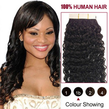 30 inches Natural Black (#1b) 20pcs Curly Tape In Human Hair Extensions