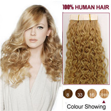 26 inches Blonde Highlight (#27 / 613) 20pcs Curly Tape In Human Hair Extensions