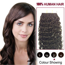30 inches Dark Brown (#2) 20pcs Curly Tape In Human Hair Extensions