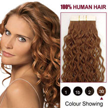 30 inches Light Auburn (#30) 20pcs Curly Tape In Human Hair Extensions