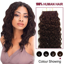 30 inches Medium Brown (#4) 20pcs Curly Tape In Human Hair Extensions