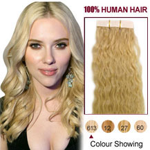 30 inches Bleach Blonde (#613) 20pcs Curly Tape In Human Hair Extensions