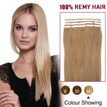16" Golden Blonde (#16) 20pcs Tape In Human Hair Extensions