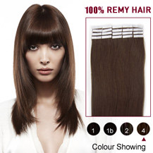22" Medium Brown (#4) 20pcs Tape In Human Hair Extensions