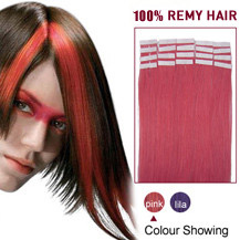 26 inches Pink 20pcs Tape In Human Hair Extensions
