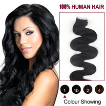 26 inches Jet Black (#1) 20pcs Wavy Tape In Human Hair Extensions