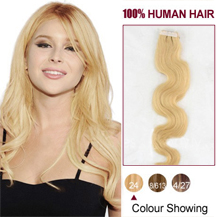 26 inches Ash Blonde (#24) 20pcs Wavy Tape In Human Hair Extensions
