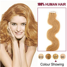 26 inches Strawberry Blonde (#27) 20pcs Wavy Tape In Human Hair Extensions