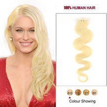 20" Bleach Blonde (#613) 20pcs Wavy Tape In Human Hair Extensions