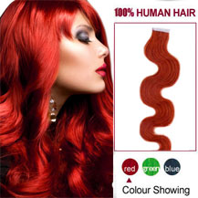 16 inches Red 20pcs Wavy Tape In Human Hair Extensions