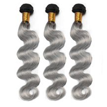 3 set bundle #1B/Grey Silver Ombre Wavy Indian Remy Gray Hair Wefts 14/16/18 Inches